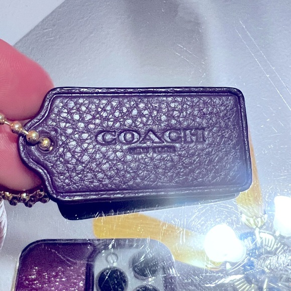 Coach Dark Purple Leather Keychain with Gold Chain - Picture 5 of 5